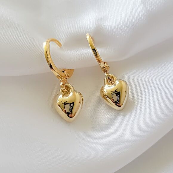 5/$25 Gold Heart Charm Earrings Gold Huggie Hoops Heart Hoop Earrings - Picture 1 of 5